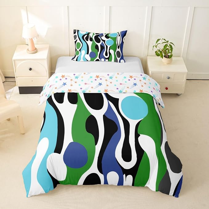Erosebridal Mid Century Modern Abstract Duvet Cover Set Vintage Geometric Twin Bedding Sets for Girls Teenage Boys Contemporary Organic Shapes Comforter Cover Squiggle Blob Bed Set,Blue Turquoise