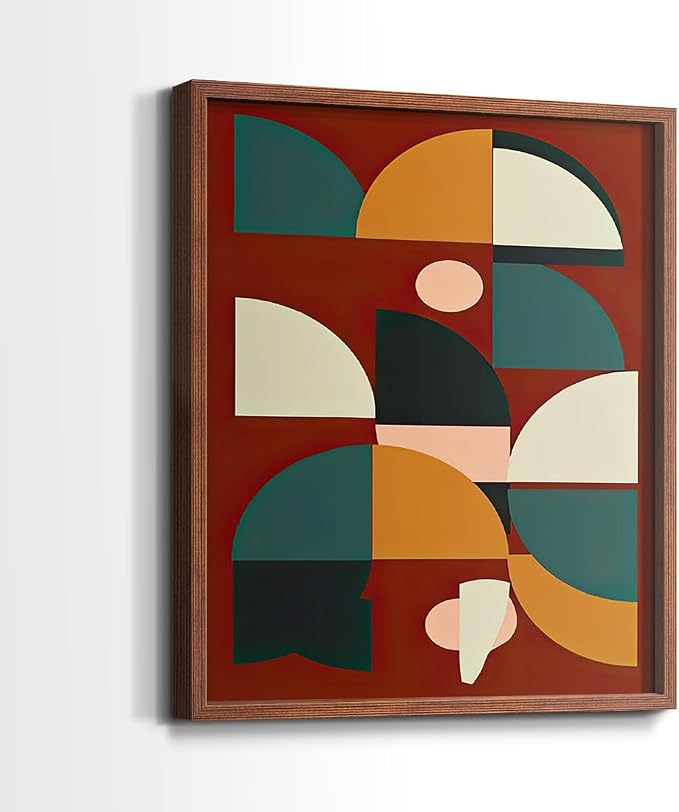 Renditions Gallery Set of 2 Peel & Stick Framed Prints, Mid Century Abstract Wall Art, Modern Geometric Shapes Wall Decor, Re-Stickable - Ready to Hang - 8"x10" - Walnut Frame LT588