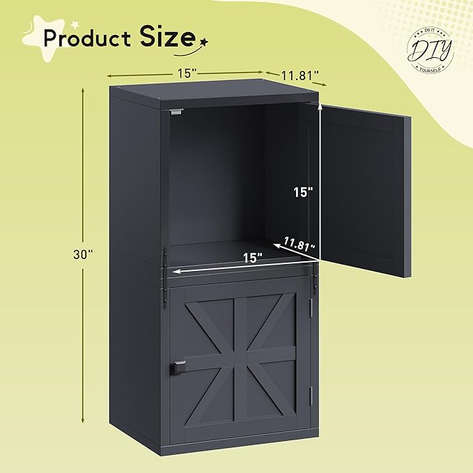 Homkdom 2 Cube Storage Organizer, DIY Bookcase with Doors, Stackable Cube Shelf with Anti-Tip Design, Modular Cubby for Bedroom, Dorm, Office,Living Room,15" W x 11.81" D x 30" H, Black