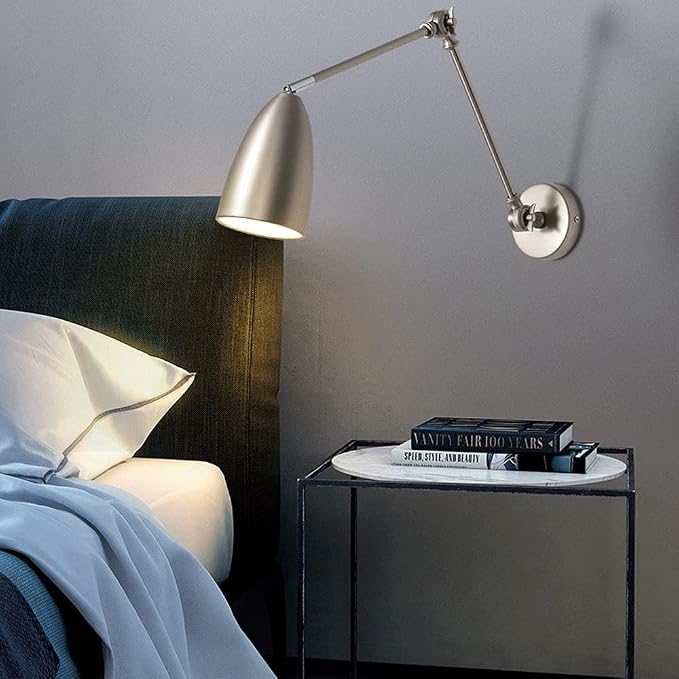 Retro Swing Arm Wall Lamp, Adjustable Bedside Reading Light, E27 Lighting Fixture, Retractable Wall Sconce, Antique Metal Wall Lamps for Bedroom, Living Room, Study Room