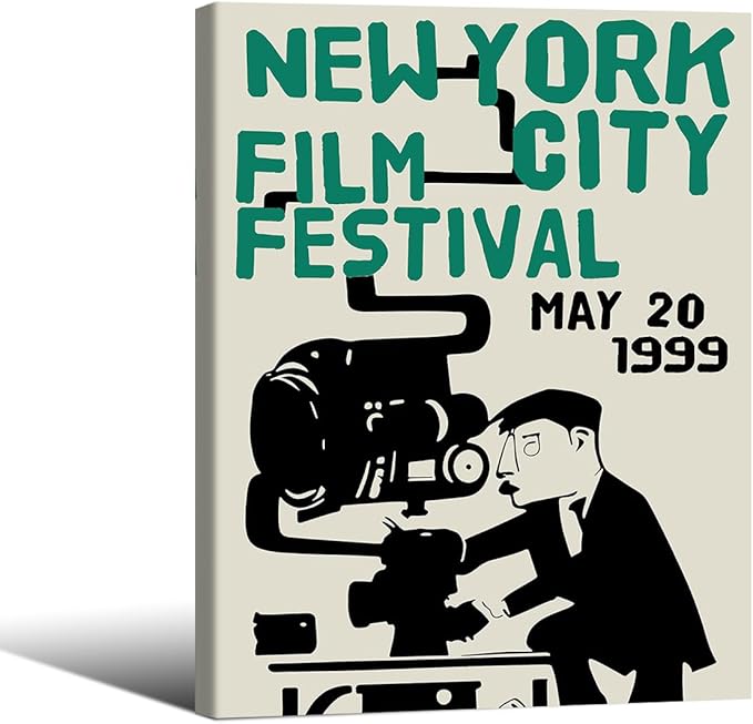 1999 NYC Film Festival Canvas Poster Vintage New York Movie Wall Art Modern Trendy Minimalist Abstract Prints for Apartment Bedroom Dorm Wall Decor 016X20 inch Wood Framed