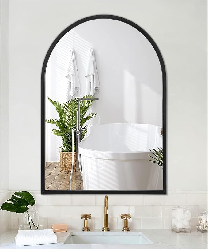 Arch Wall Mirror 28"x20" Large Black Bathroom Mirror Metal Frame Mirrors for Wall, Decoration Vanity Bedroom Entryway Living Room