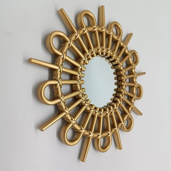 Gold Mirrors for Wall Pack of 1. Round Mirrors. Blade Shape.Decorative Mirrors.Wall Mirrors for Decor Home Decor.Plastic Frames.Glass Mirrors.Sun Gold Color.