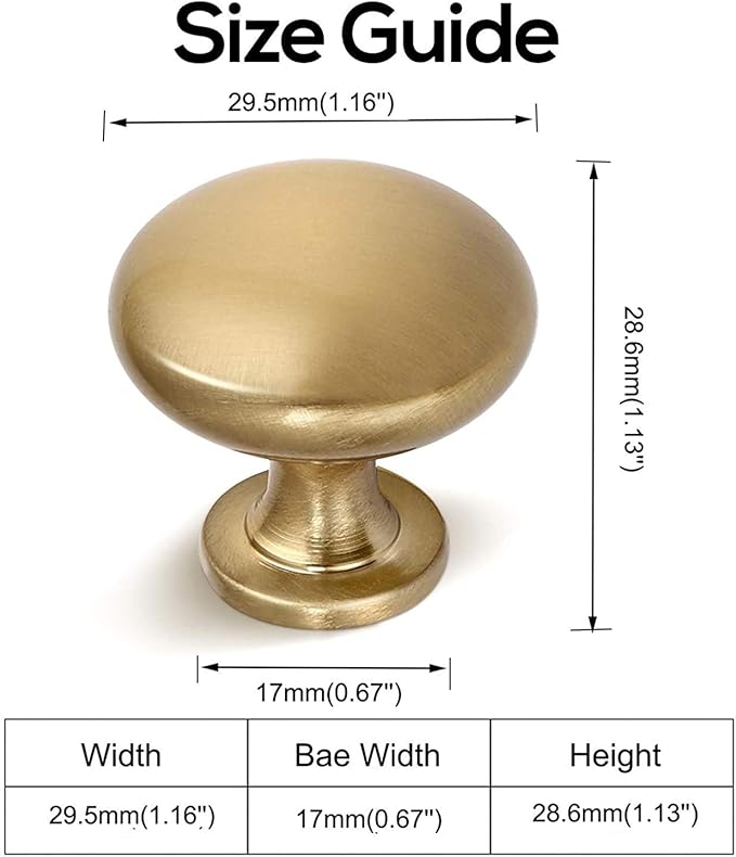 10 Pack Solid Drawer Knob Warm Gold Kitchen Cabinet Knob Champagne Bronze,Euro Style Dresser Knob Antique Brass Furniture Hardware,Diameter:1-1/5 "
