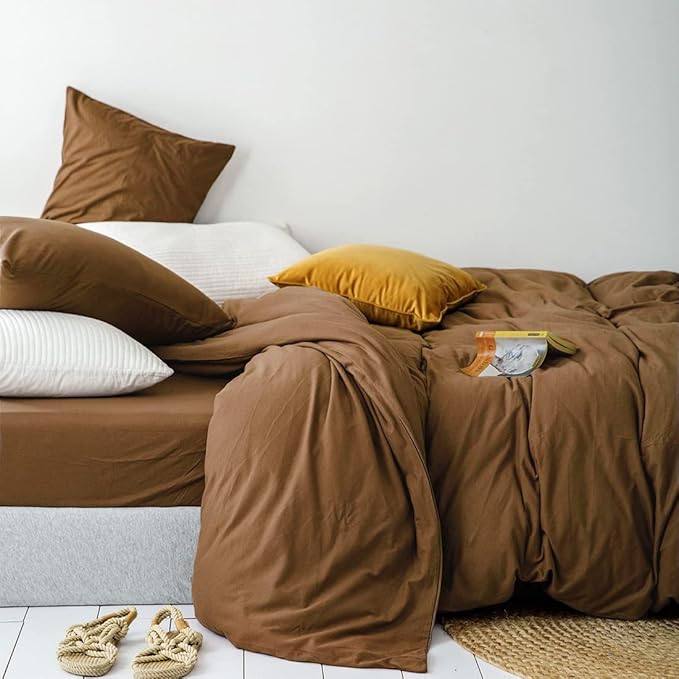 Omelas Brown Duvet Cover Twin Size Chocolate Mocha Coffee Solid Color Plain Bedding Set Simple Modern Soft Lightweight Microfiber Comforter Covers with Zipper Closure for Kids Teens Girls Children,