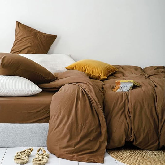 Omelas Brown Duvet Cover Twin Size Chocolate Mocha Coffee Solid Color Plain Bedding Set Simple Modern Soft Lightweight Microfiber Comforter Covers with Zipper Closure for Kids Teens Girls Children,