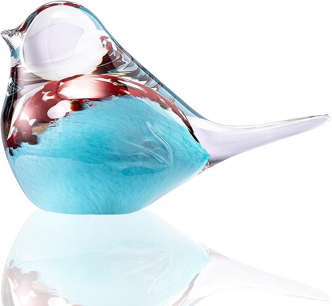 Blown Glass Birds - Glass Art Bird Decor, Hand Blown Glass Animal Figurines Paperweight for Home Shelf Decor