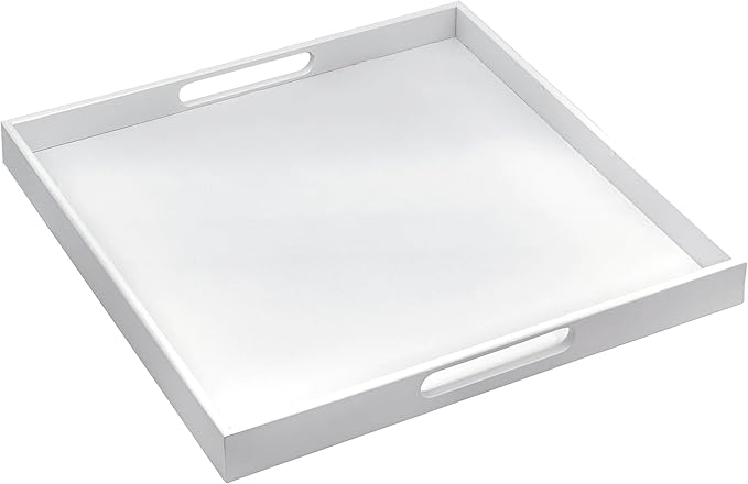 Bam & Boo 20" x 20" x 2" Square Natural Bamboo Ottoman Tray with Handles, White