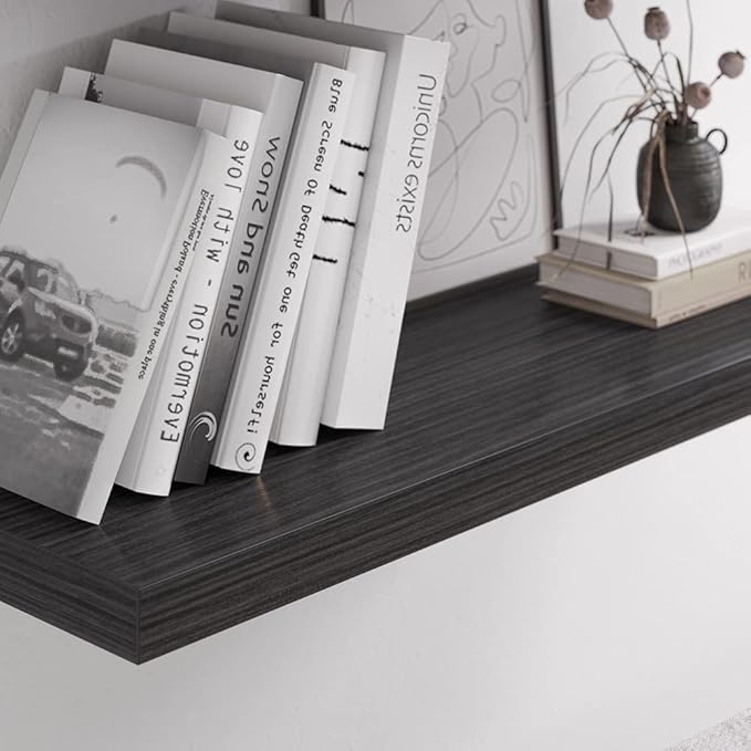 Floating Shelf, Set of 1 Wall Shelf, 36 in W x 12.75 in D x 2 in H Wooden Floating Wall Shelf with Invisible Brackets for Living Room/Bedroom/Bathroom/Kitchen Storage and Decor, Black Wood