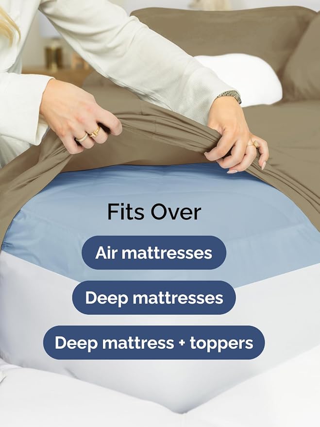 Extra Deep Cal King Sheet Set - 6 Piece Breathable and Cooling Sheets - Hotel Luxury Bedding for Women, Men, Kids & Teens - Easy Secure Fit - Soft, Wrinkle Free and Comfy - Extra Deep Pockets - Khaki