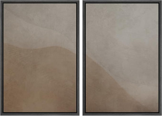 IDEA4WALL Framed Canvas Print Wall Art Set Neutral Earth Tone Abstract Beige and Taupe Color Block Illustrations Modern Art Decorative Calm/Zen for Living Room, Bedroom, Office - 16"x24"x2 Black
