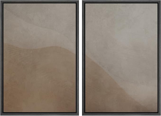 IDEA4WALL Framed Canvas Print Wall Art Set Neutral Earth Tone Abstract Beige and Taupe Color Block Illustrations Modern Art Decorative Calm/Zen for Living Room, Bedroom, Office - 24"x36"x2 Black