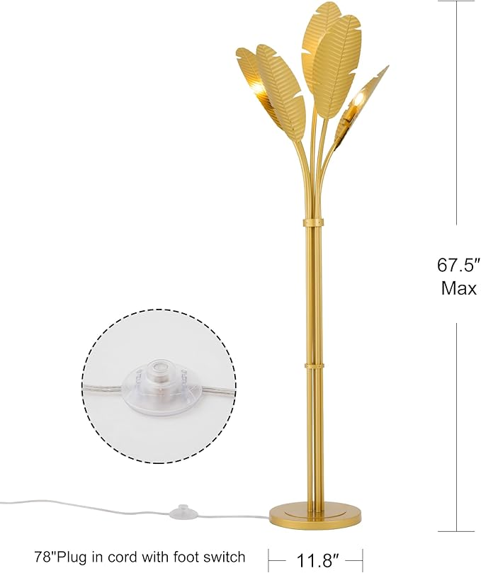 TOCHIC Coastal Floor Lamp, Coconut Palm Tree Floor Lamp for Living Room with Foot Switch 67 inch Tall, Modern Gold Standing Lamp Tropical Reading Lamp for Bedroom, Home Office