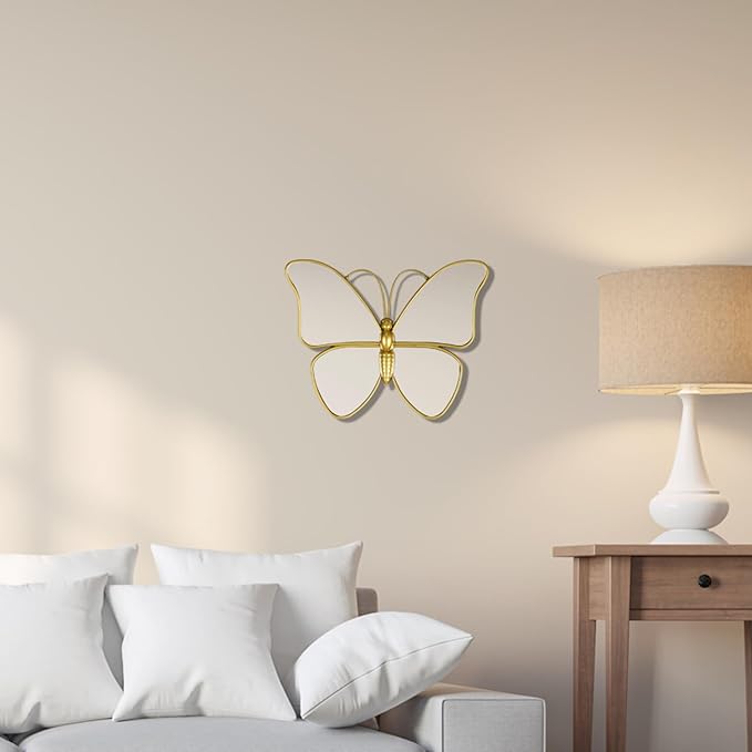 Decorative Butterfly Wall Mirror with Gold Plastic Frame (12.2 x 9.8 inch)