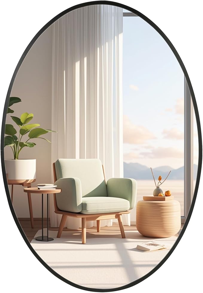 Oval Wall Mirror, 24"x36" Black Oval Vanity Mirror, Bathroom Mirror of Metal Frame, Home Decorative Wall Mounted Mirror for Bathroom, Living Room, Entryway, Vanity