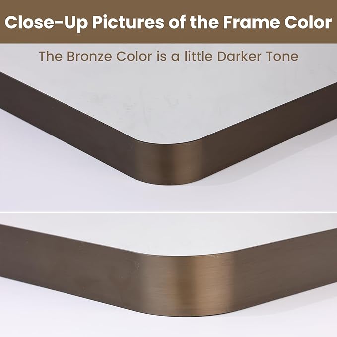 LOAAO 48”X32” Bronze Bathroom Mirrors for Vanity, Rounded Rectangle Brushed Bronze Metal Frame Mirror, Anti-Rust, Tempered Glass, Hangs Horizontally or Vertically