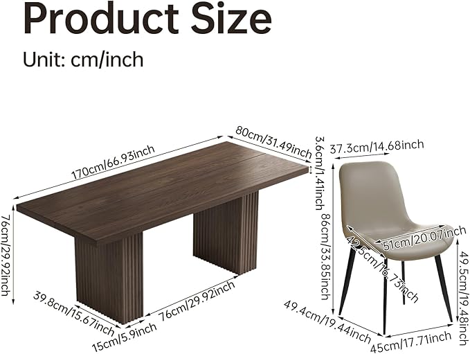 66.93" Mid-Century Modern Dining Table Set for 4, Rectangular Kitchen Table with 4 Chairs with Sturdy Legs, Farmhouse 5-Piece Dining Set with Sturdy Legs for Kitchen, Living Room, Brown