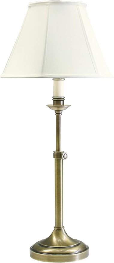 House Of Troy CL250-AB Club Collection Portable Table Lamp with Adjustable Height, Antique Brass with Off White Soft Shade