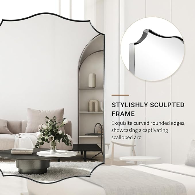 ANDY STAR Scalloped Mirror 28x36 Inch Chrome Rectangle Mirror, Modern Bathroom Mirror for Over Sink, Rust-Proof Stainless Steel 1" Frame, Unique Wave Inspired Style