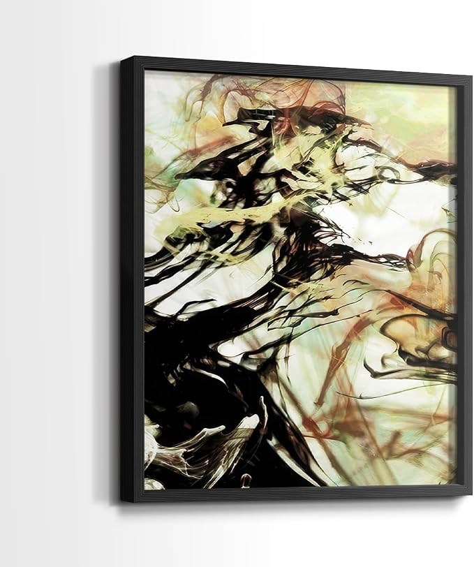 Renditions Gallery Set of 2 Peel & Stick Framed Prints, Abstract Wall Art, Vapping Smoke Design Wall Decor, Re-Stickable - Ready to Hang - 8"x10" - Black Frame LT588