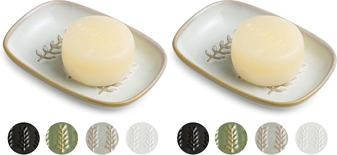 Soap Dish Bar Cleaner Dish for Shower, Ceramic Soap Dishes for Large Soap Bar Shampoo or Sponge, Shower Soap Dish Soap Saver Tray for Bathroom Kitchen Sink, Easy to Clean (Pack of 2)