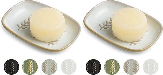 Soap Dish Bar Cleaner Dish for Shower, Ceramic Soap Dishes for Large Soap Bar Shampoo or Sponge, Shower Soap Dish Soap Saver Tray for Bathroom Kitchen Sink, Easy to Clean (Pack of 2)