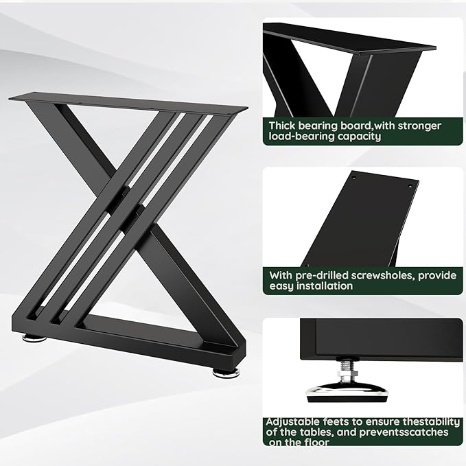 Metal Coffee Table Legs 18" H x 18" W Furniture Desk Bench Dining Table Base with Adjustable Feet Z Shape Set of 2 Black