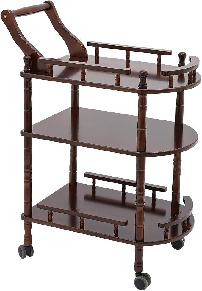 3 Tier Rolling Cart, Midcentury Modern Mobile Bar Cart Trolley, Service Cart with Wheels, for Home, Bar, Beauty Shop