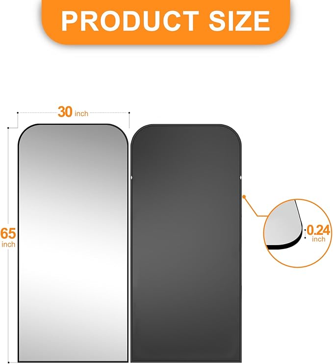 Delma Full Length Mirror, 65" x 30" Wall Mounted Large Floor Mirror with Aluminum Frame for Bedroom, Living Room, Bathroom, Hanging or Leaning