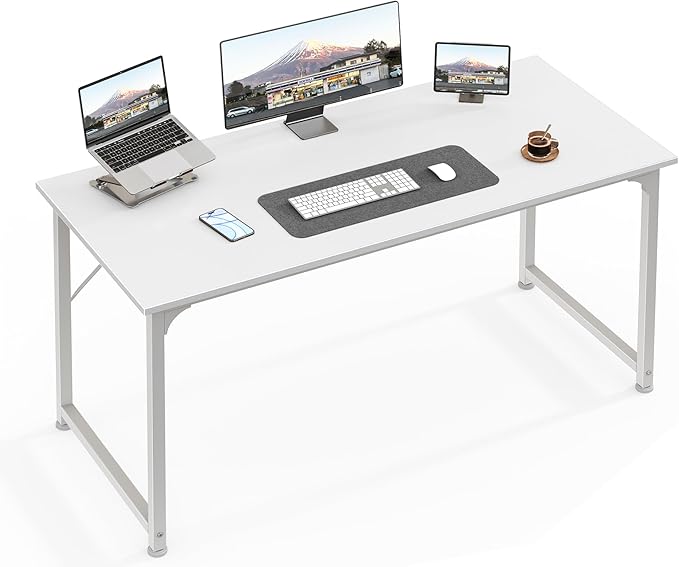 Huuger Computer Desk, 48 Inch Office Desk, Gaming Desk with Storage, Writing Desk Work Desk for Home Office, Study, Modern Simple Desk, Large Legroom, Metal Frame, White