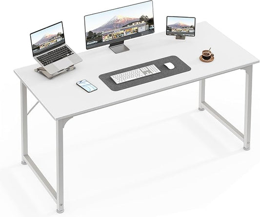 Huuger Computer Desk, 48 Inch Office Desk, Gaming Desk with Storage, Writing Desk Work Desk for Home Office, Study, Modern Simple Desk, Large Legroom, Metal Frame, White