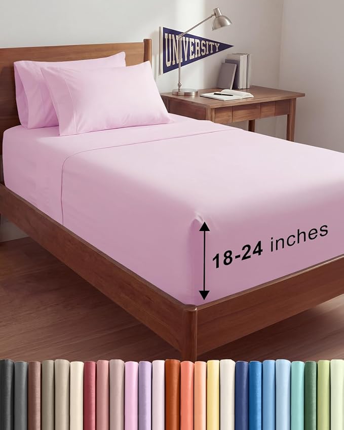 Extra Deep Twin XL Sheet Set - 4 Piece College Dorm Bed Sheets Set with Extra Deep Pockets - Ultra-Soft, Comfy & Breathable Bedding for Women, Men, Kids & Teens - Wrinkle & Fade Resistant - Light Pink