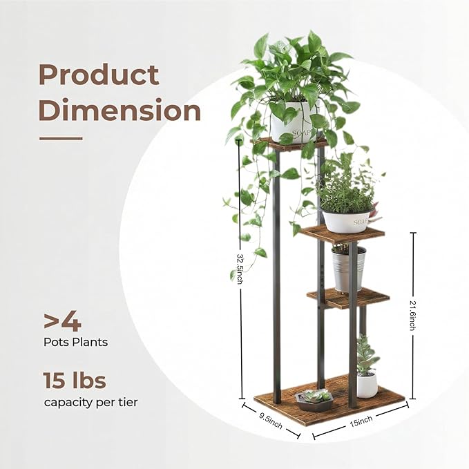 3 Tier Plant Stand Indoor, Tiered Plant Stands for Indoor Plants Multiple, Corner Flower Stand for Living Room, Multi-Layer Vintage Design Plant Shelf