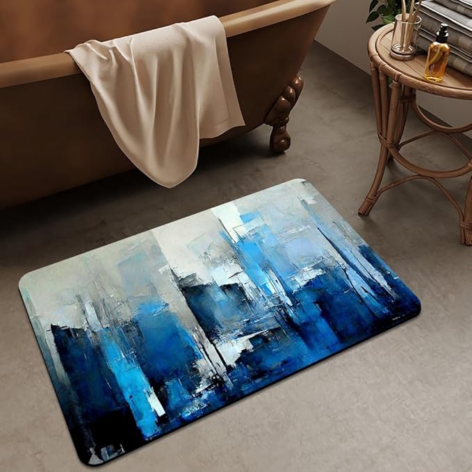 Bath Mat Rug,Blue grey and more colors abstract Non Slip Quick Dry Super Absorbent Thin Bathroom Rugs Fit Under Door-Easy to clean Bathroom Floor Mats-Shower Rug for Shower Sink Bathtub(16" x 24"In)