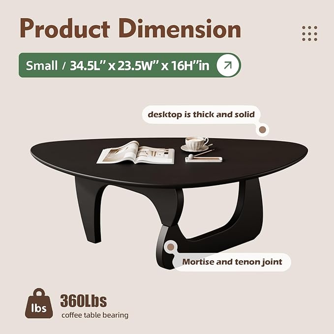 Mid Century Modern Coffee Table - Black Wooden Coffee Table for Living Room,Center Table Suitable for Bedroom Living Room Reception Office Tables (Black, Small 34.5 * 23.5 * 16in)