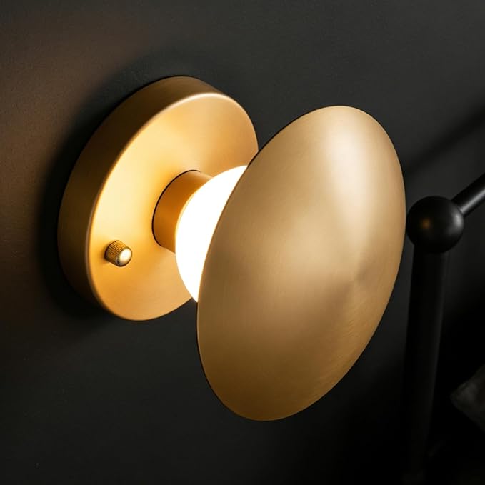 Modern Gold Mushroom Wall Sconces, Globe Spherical Wall Lamp, Mid Century Small Brass Vanity Single Ball Lights Fixture, Contemporary Milk Glass Wall Mounted Lamp for Bedroom Bathroom Hallway