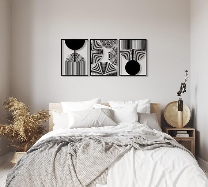 ZEYARUIBO Wood Wall Art Set of 3, Geometric Mid Century Wall Hangings