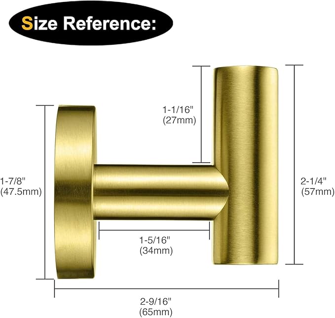 Nolimas Bathroom Towel Hooks, SUS 304 Stainless Steel Coat Hook Round Clothes Towel Coat Robe Hook Cabinet Closet Door Sponges Holder for Bath Kitchen Garage Hotel, Wall Mounted, Brushed Gold, 4Pack