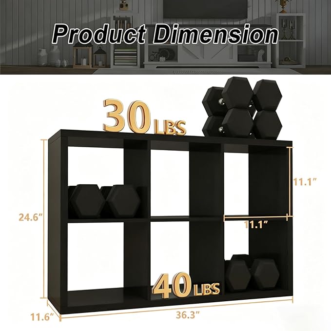CTESNE【2026 Wooden Thick Frame 6 Cube Storage Organizer Shelf with Anti-Tipping Kits + Reversible Open Back Bookcase, Horizontal and Vertical Dual-use（Chocolate,11inch）