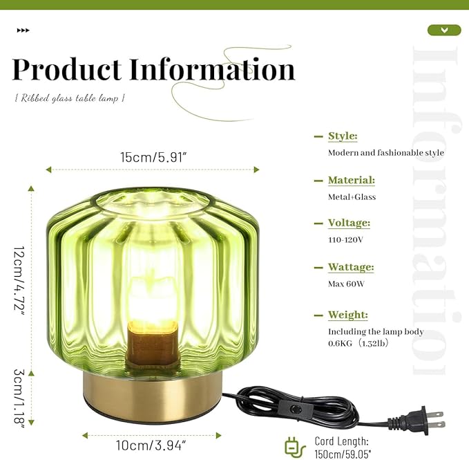 Glass Table Lamp of 2 Touch Table lamp Mid Century Modern lamp Gold Desk lamp nightstand lamp Green Glass Table Lamps Small Table Light for Bedside end Table Bedroom Living Room Office
