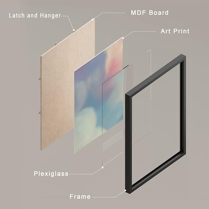 SIGNWIN Framed White Pastel Watercolor Rainbow Sky Clouds Wall Art, Set of 4 Abstract Geometric Wall Decor Prints, Nature Wilderness Wall D¨¦cor for Living Room, Bedroom - 12"x16" Black