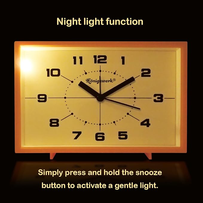 Analog Alarm Clock, 6 inch Silent Non Ticking Small Clock with Night Light, Battery Operated Simply Design for Bedroom, Bedside, Living Room, Room Decor, Desk, Table (Yellow)