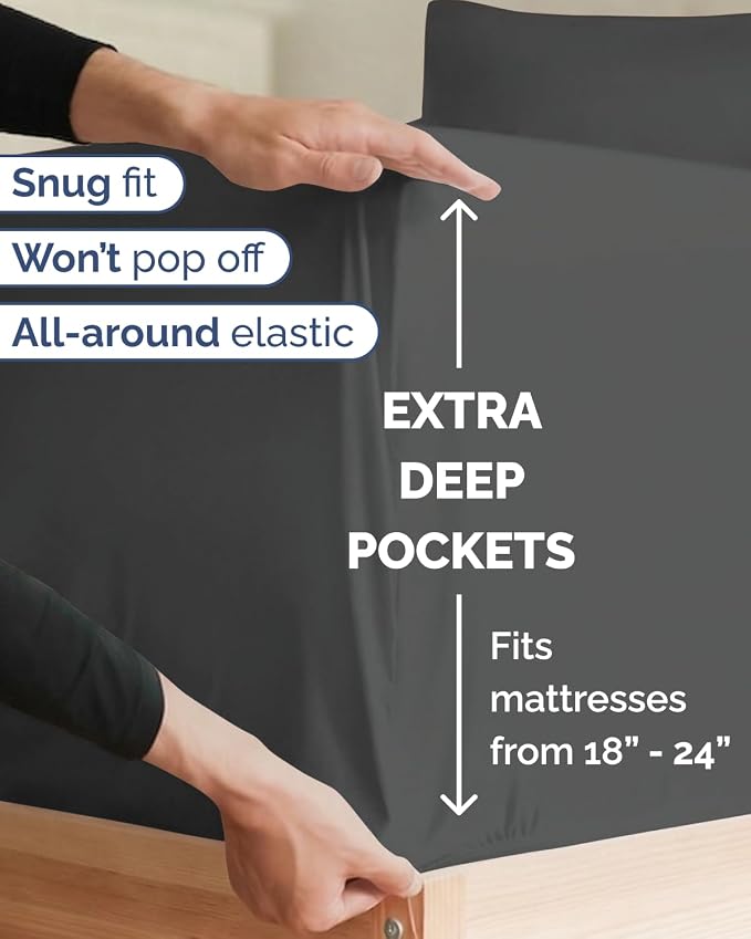 Extra Deep Twin XL Sheet Set - 4 Piece College Dorm Bed Sheets Set with Extra Deep Pockets - Ultra-Soft, Comfy & Breathable Bedding for Women, Men, Kids & Teens - Wrinkle & Fade Resistant - Charcoal