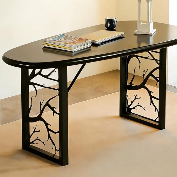 28 inch Table Legs Set of 2 - Heavy Duty Metal Desk Base with Nature-Inspired Laser Cut Design, for Industrial Modern Dining Table, Easy Installation (E)