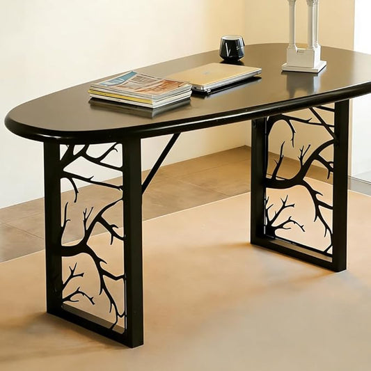 28 inch Table Legs Set of 2 - Heavy Duty Metal Desk Base with Nature-Inspired Laser Cut Design, for Industrial Modern Dining Table, Easy Installation (E)