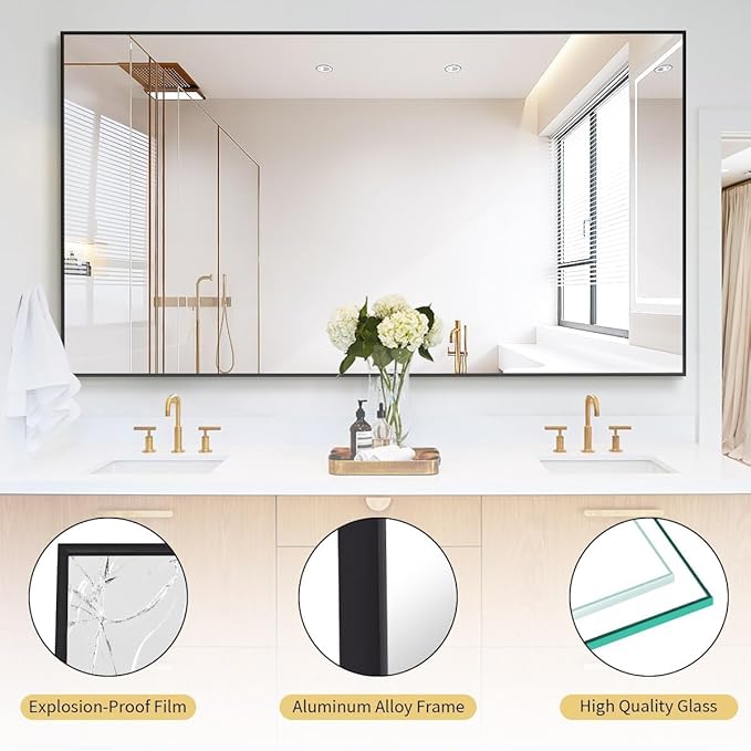 Koonmi 77"x38" Floor Mirror Full Length, Bedroom Floor Body Mirror with Stand, Large Black Mirror, Leaning, Standing or Hanging Horizontally/Vertically