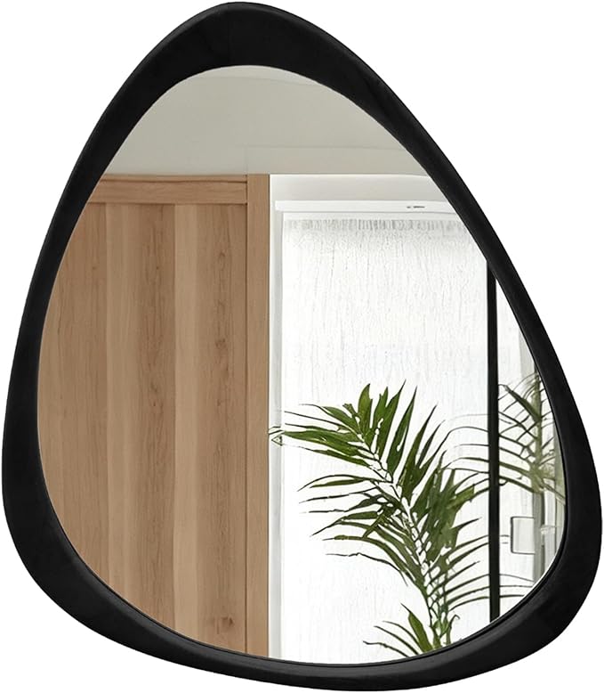 Asymmetrical Mirror, 24"x19" Unique Irregular Wall Mirror, Wood Mid Century Modern Mirror Decor for Bathroom Bedroom Living Room Entryway Hallway (Black)