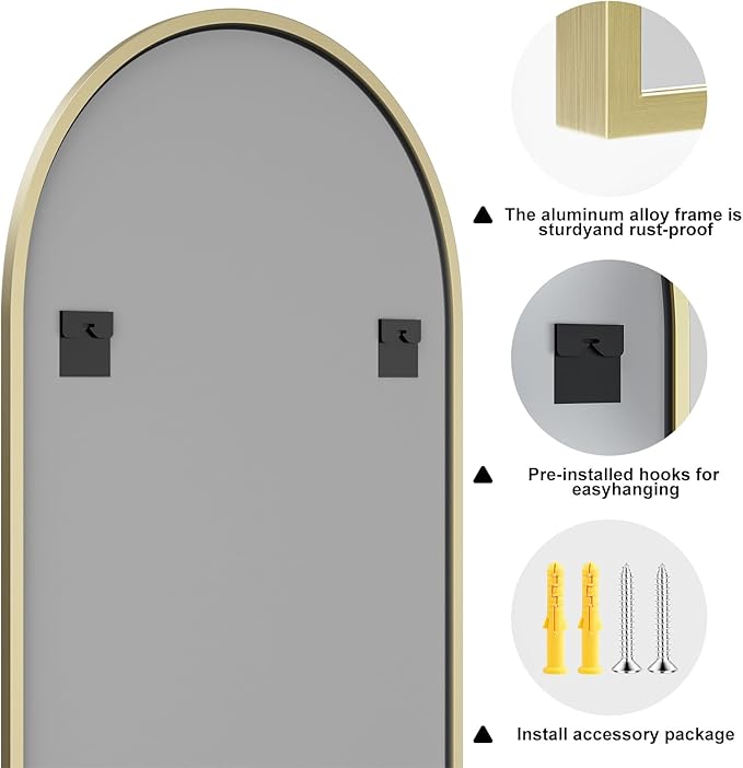 Gold Arched Bathroom Mirror for Wall-30"X20" Wall Mirror for Living Room, Bedroom, Bathroom, Dressing Room Hanging Vanity Mirror for Wall Decoration