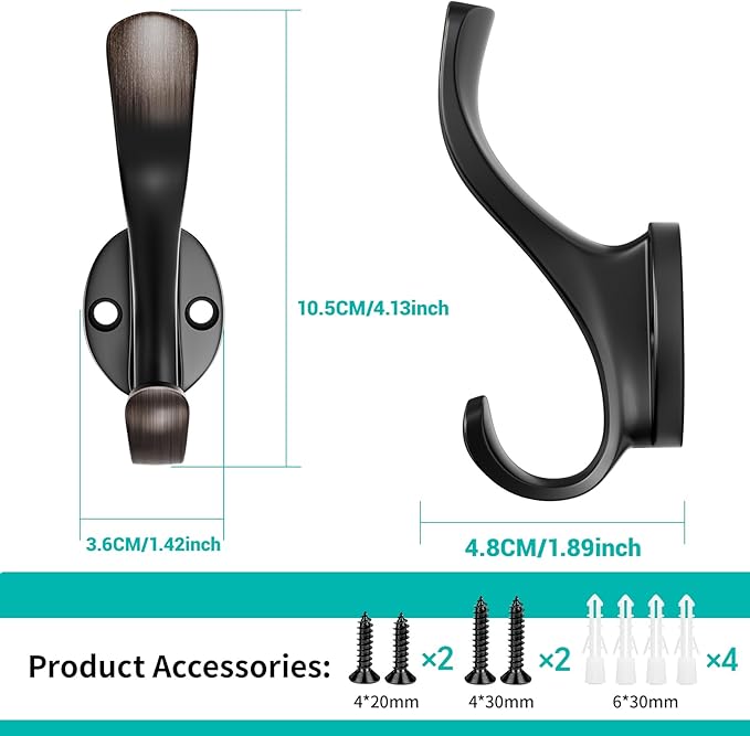 Coat Hooks Heavy Duty - Easy to Install Metal Towel Hooks Screw-in Wall Hooks for Hanging Hat, Towel, Key, Robe, Scarf, Bag, Cap (4 PCS Retro)