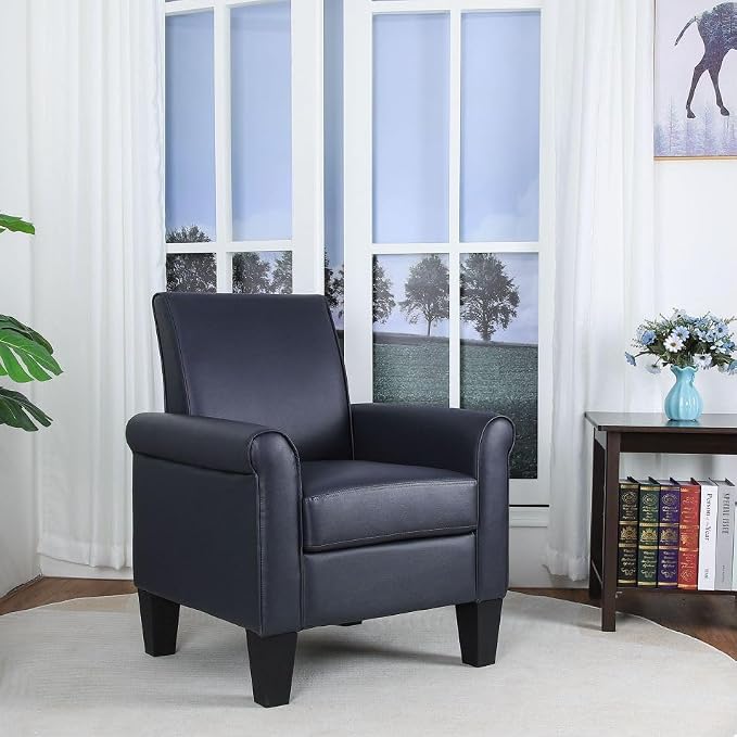Mid-Century Modern Leather Accent Chairs Overstuffed Leather Living Room Chair Upholstered Comfortable Club Chair PU Leather Armchair for Bedroom Office Waiting Room -Dark Blue